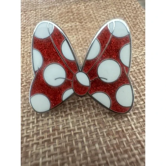 Disney Minnie Mouse Bow Enamel Pin Red Glitter Polka Dot 2017 Disney Trading - Picture 1 of 8